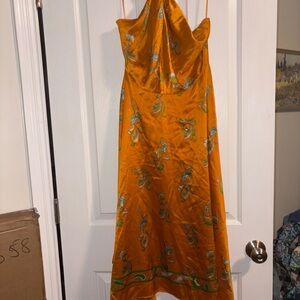 Lilysilk Spring Waltz Handkerchief Strapless Orange Floral Satin Slip Dress